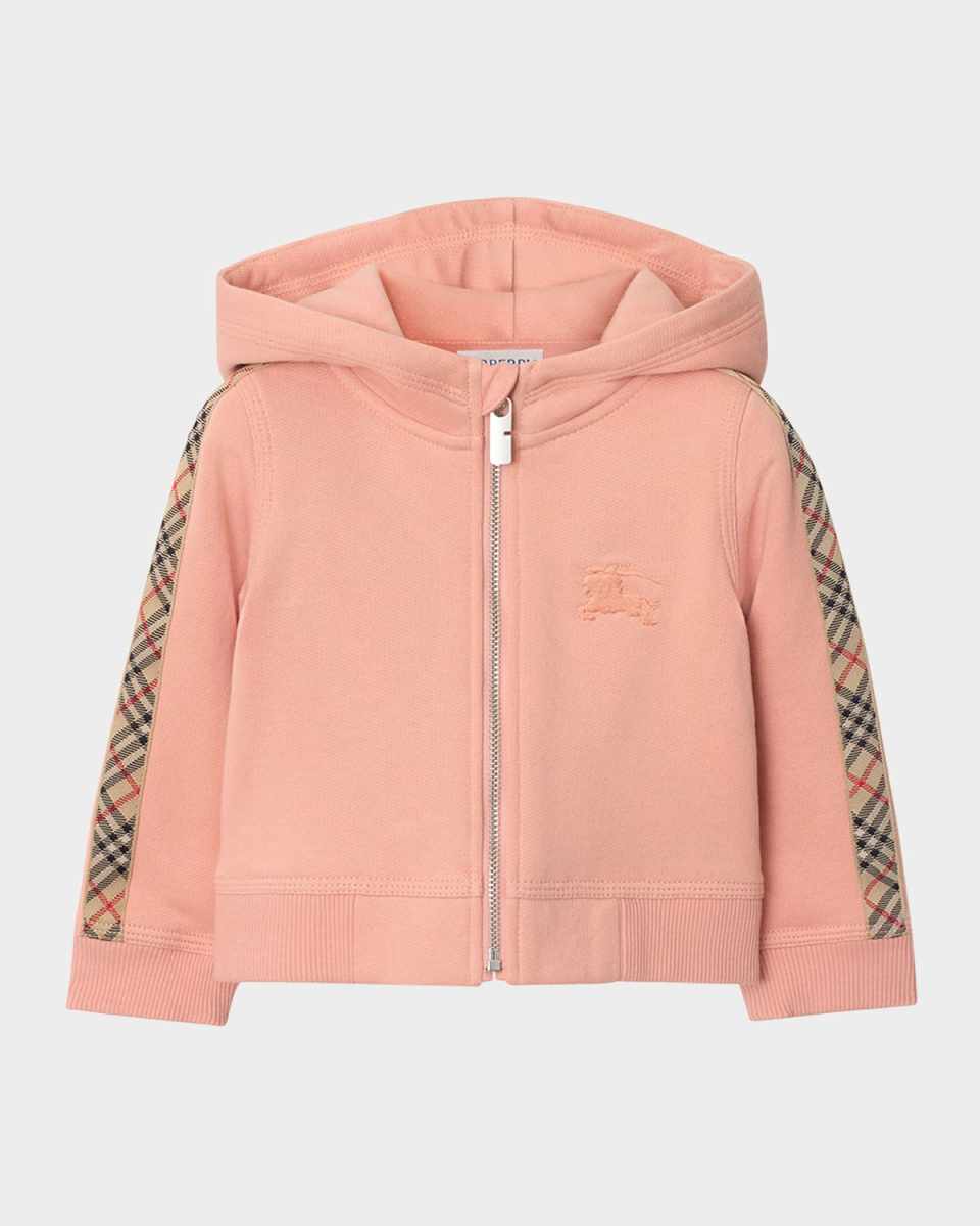 Girl's Elin Check Tape Cotton Hoodie, Size 6M-